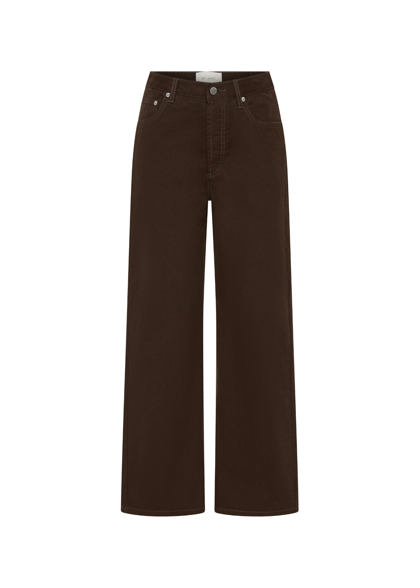 Brown wide-leg jeans on a white background