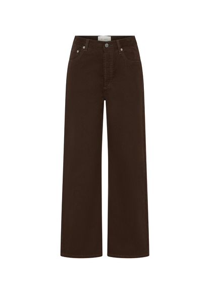 Brown wide-leg jeans on a white background