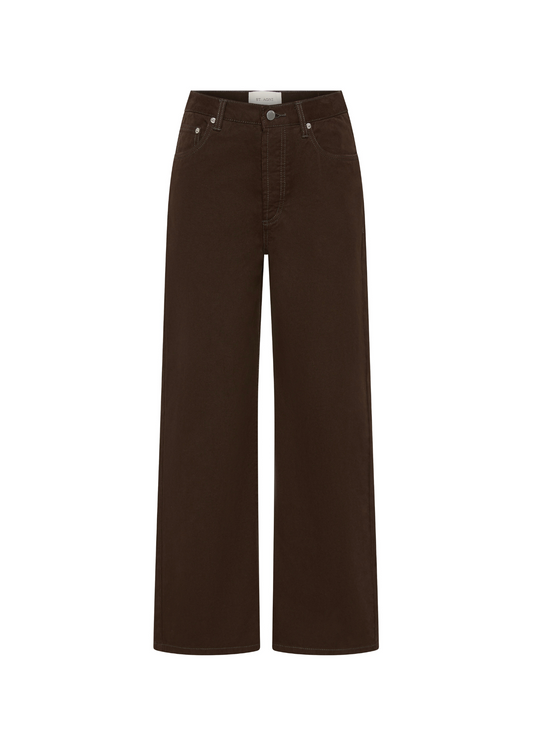 Brown wide-leg jeans on a white background