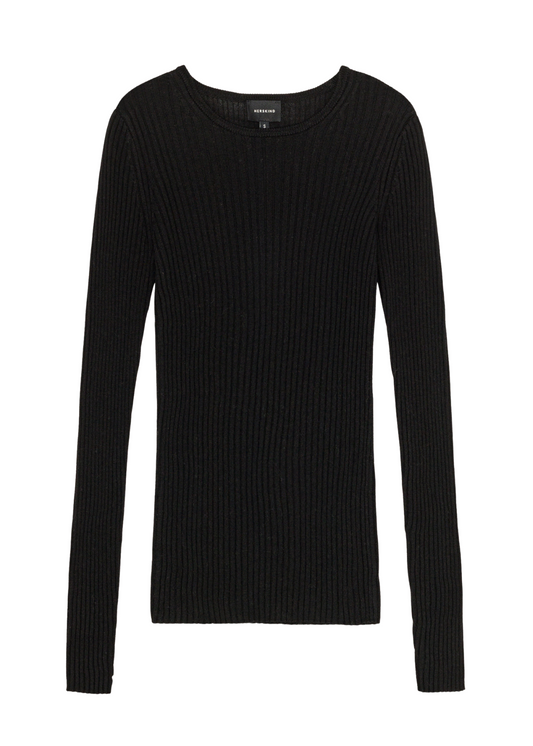 Black ribbed sweater on a white background