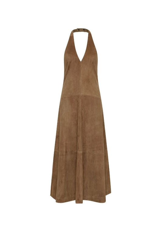 Suede Halter Plunge Dress