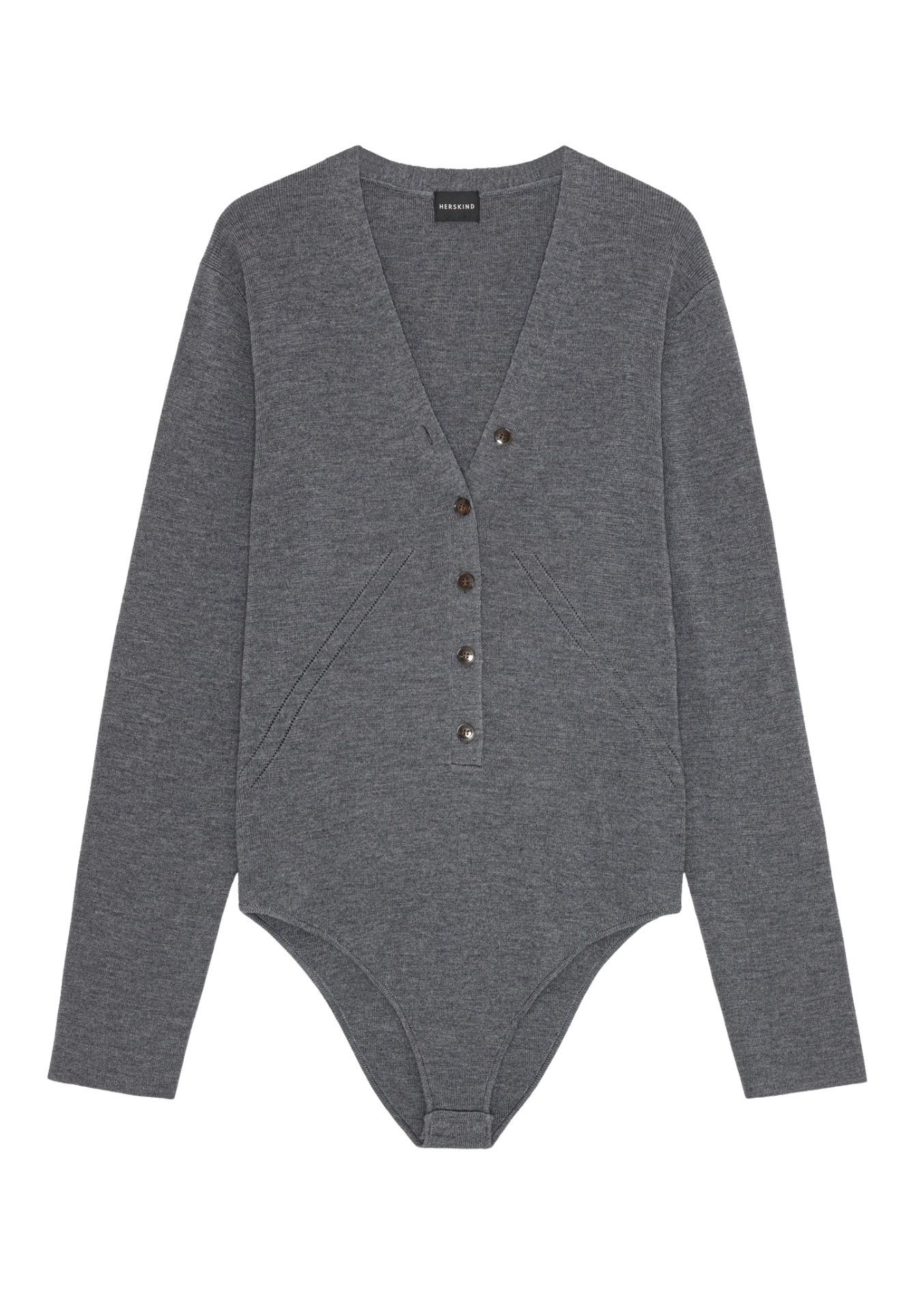 Gray bodysuit with buttons on a white background