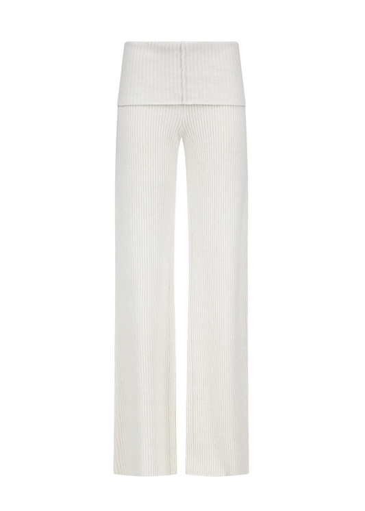 White pants with a subtle pattern on a white background