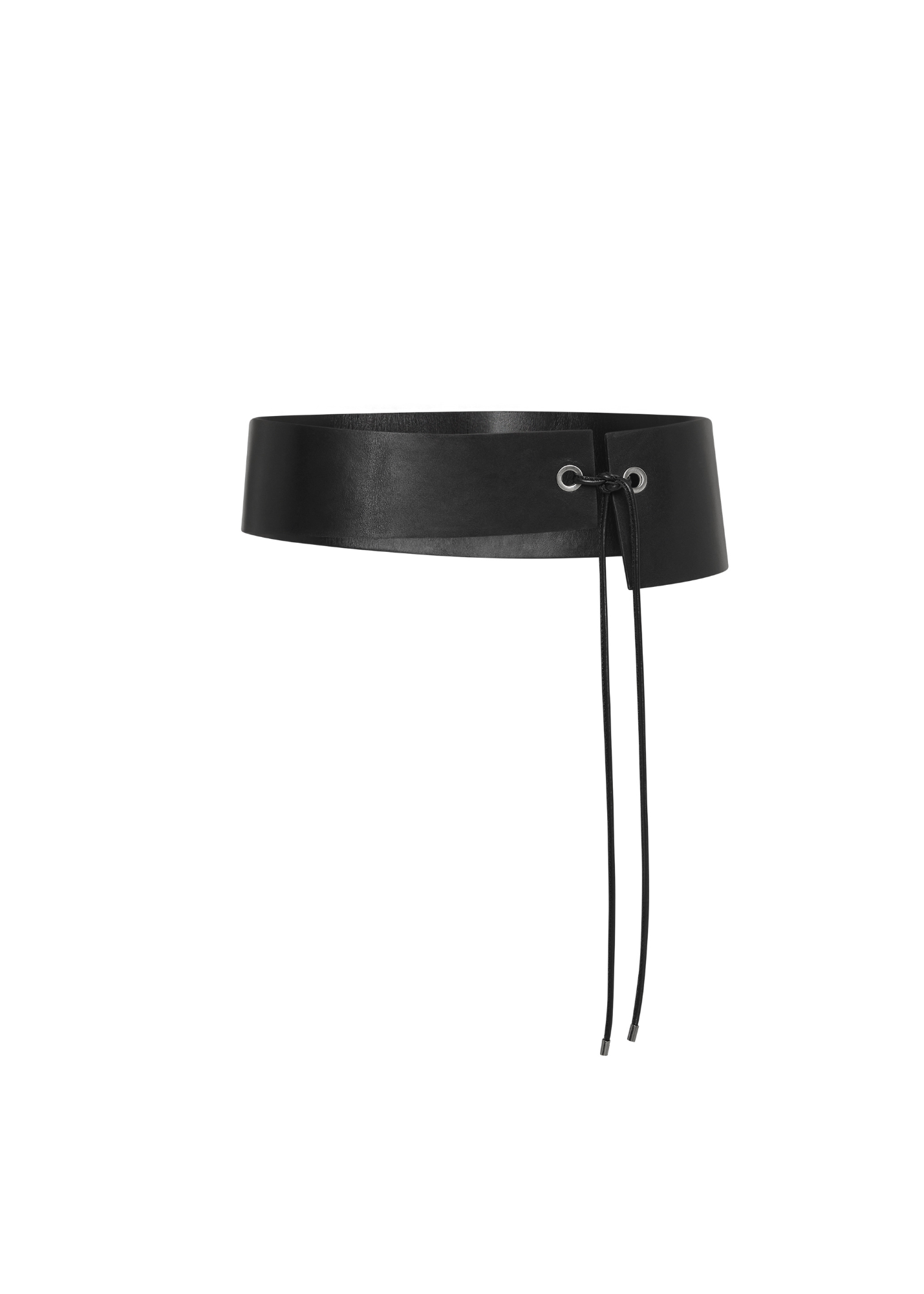 Black leather belt with a buckle on a white background