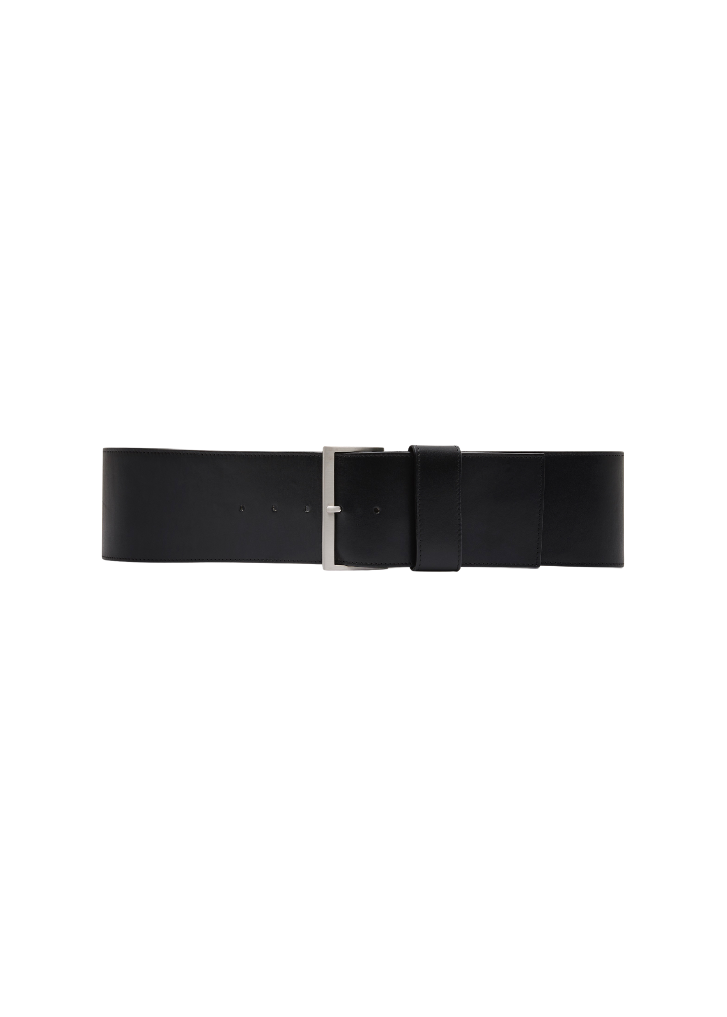Black belt with a silver buckle on a white background