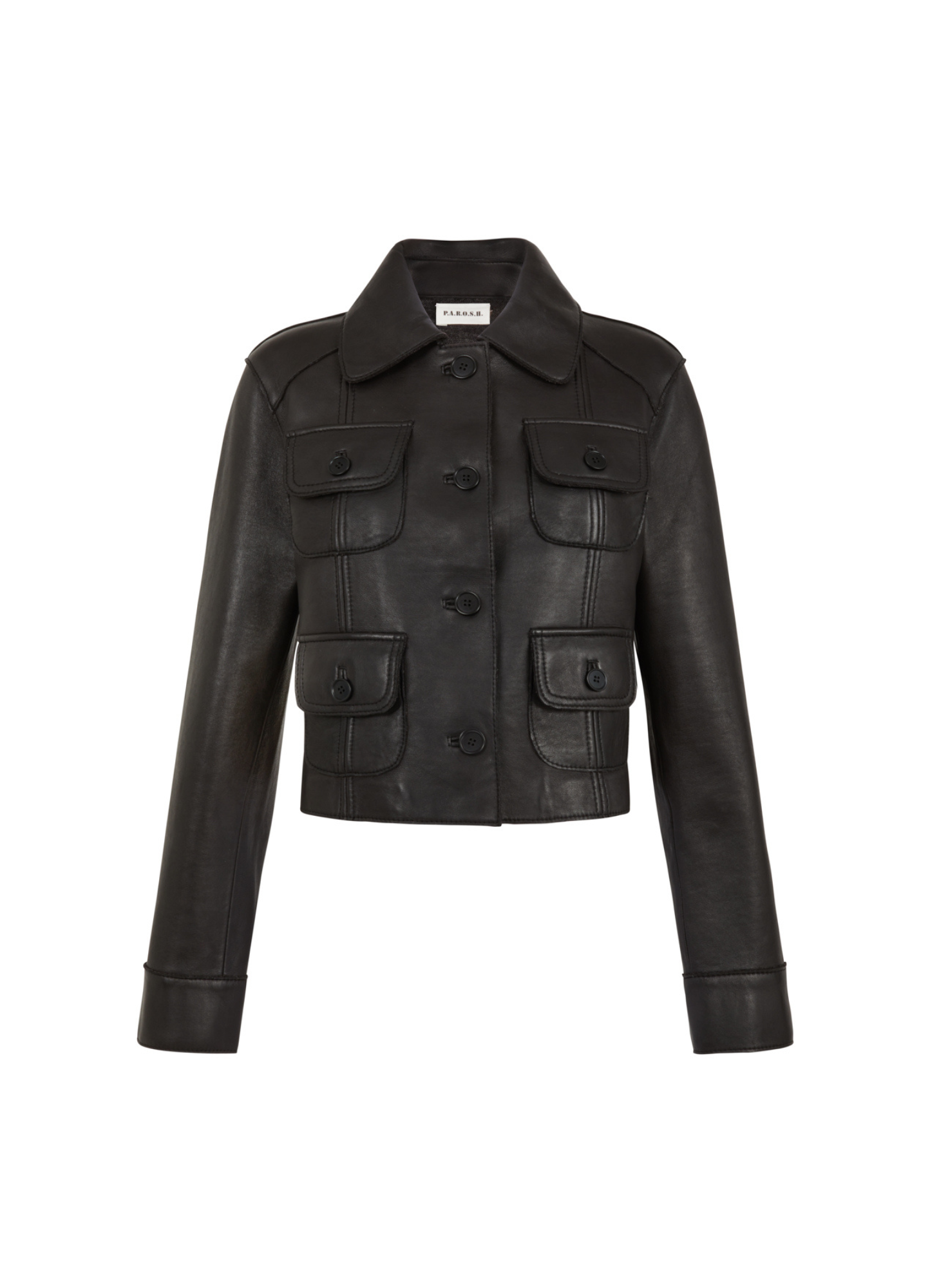 Black leather jacket on a white background