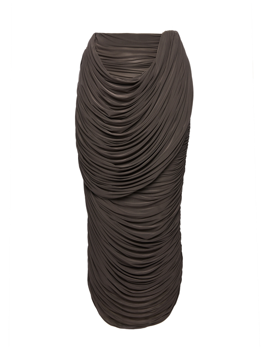 Draped Silk Midi Skirt