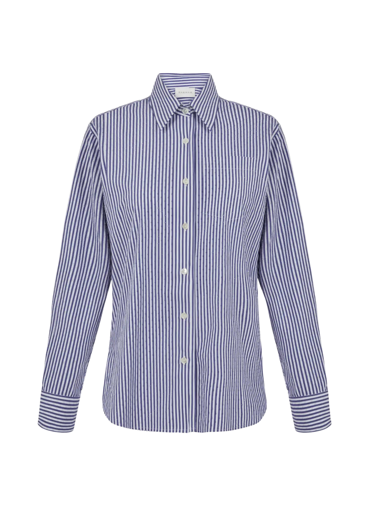 Blue and white striped shirt on a white background