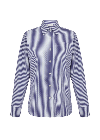 Blue and white striped shirt on a white background