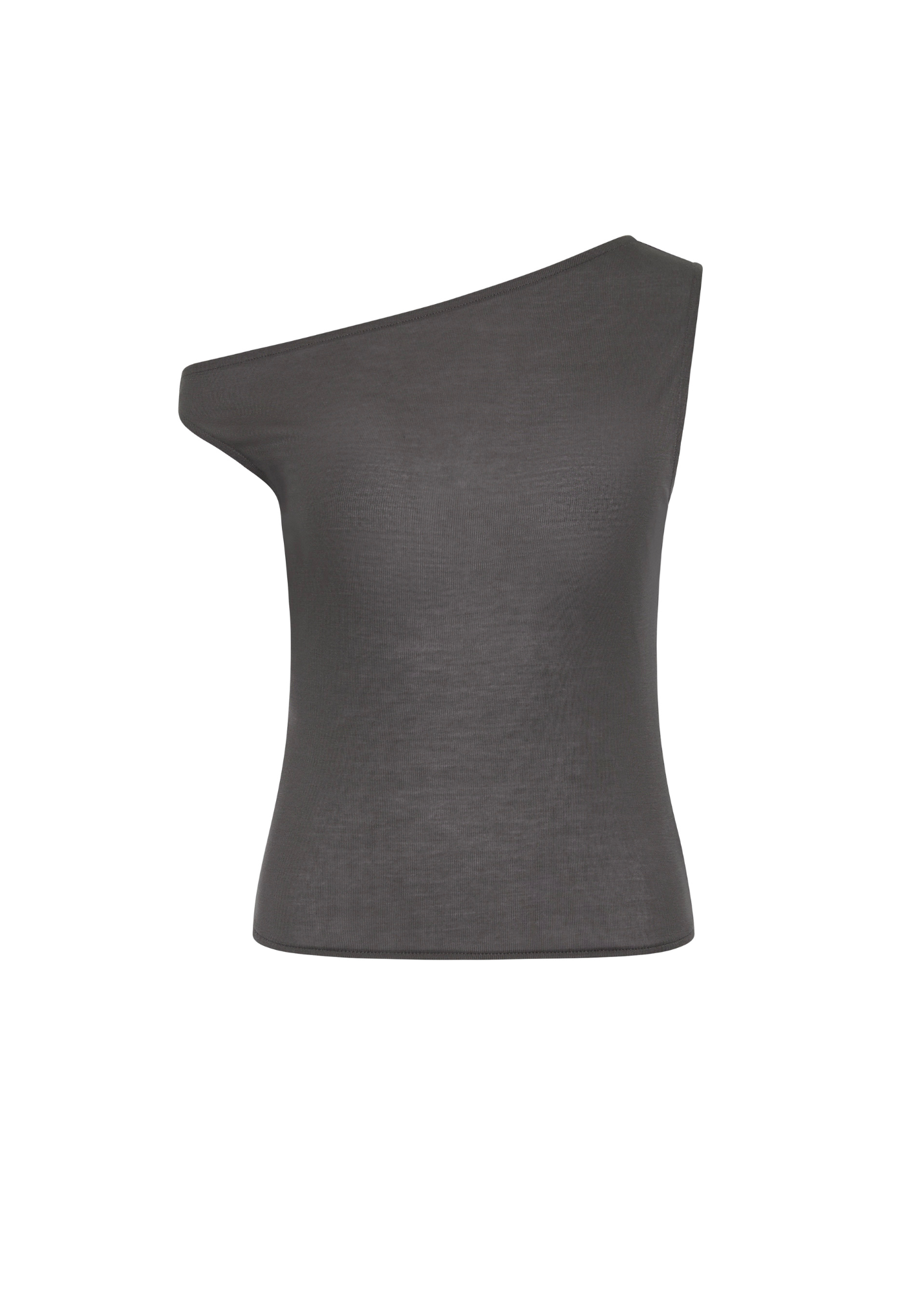 One-shoulder gray top on a white background