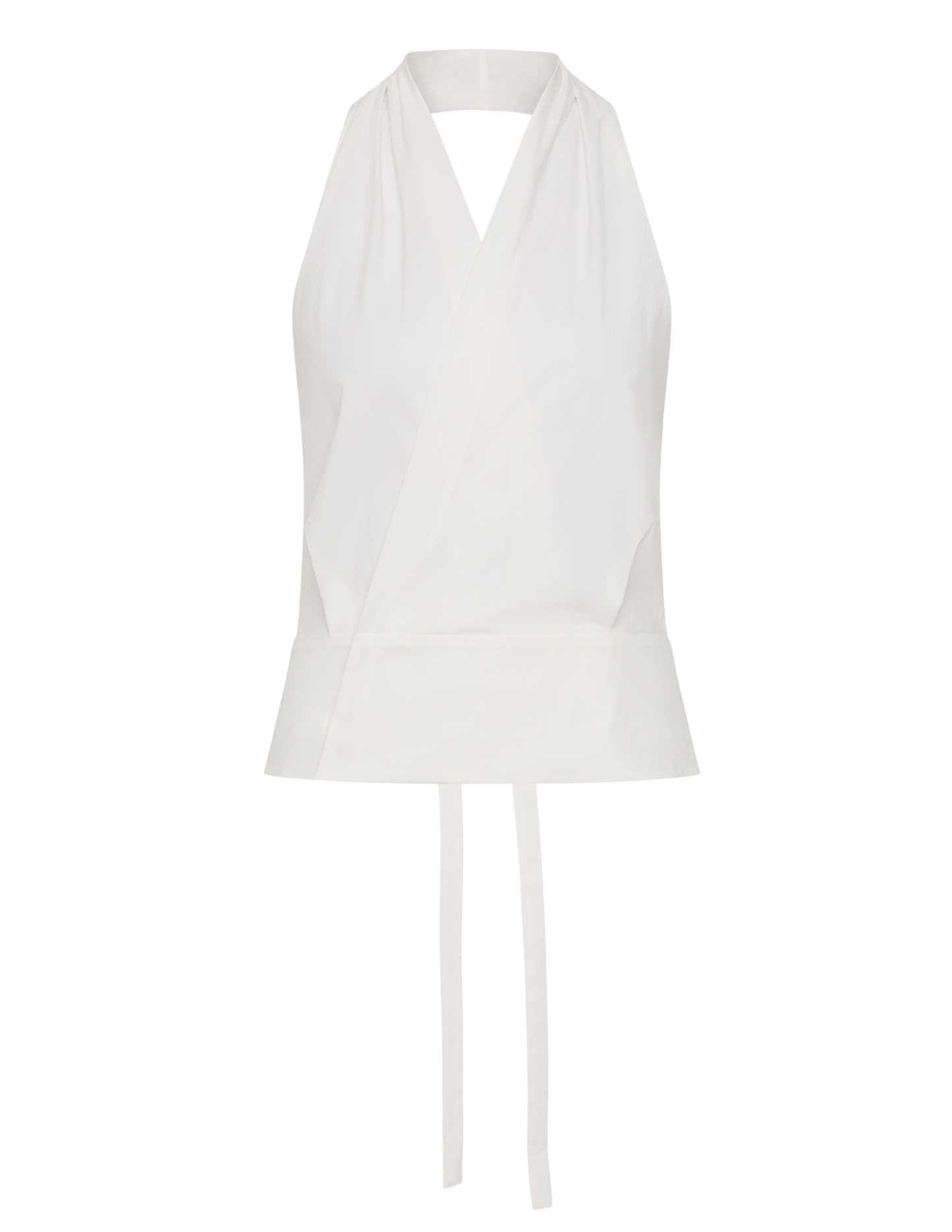 White halter top with a tie detail on a white background