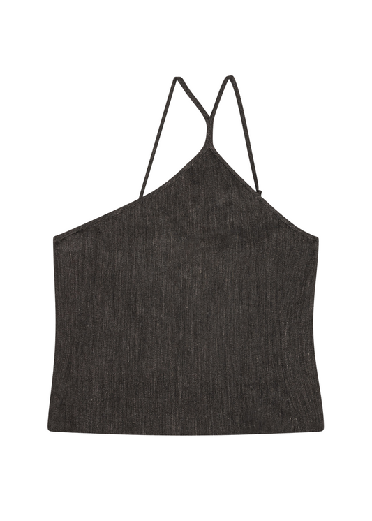 Black halter top on a white background