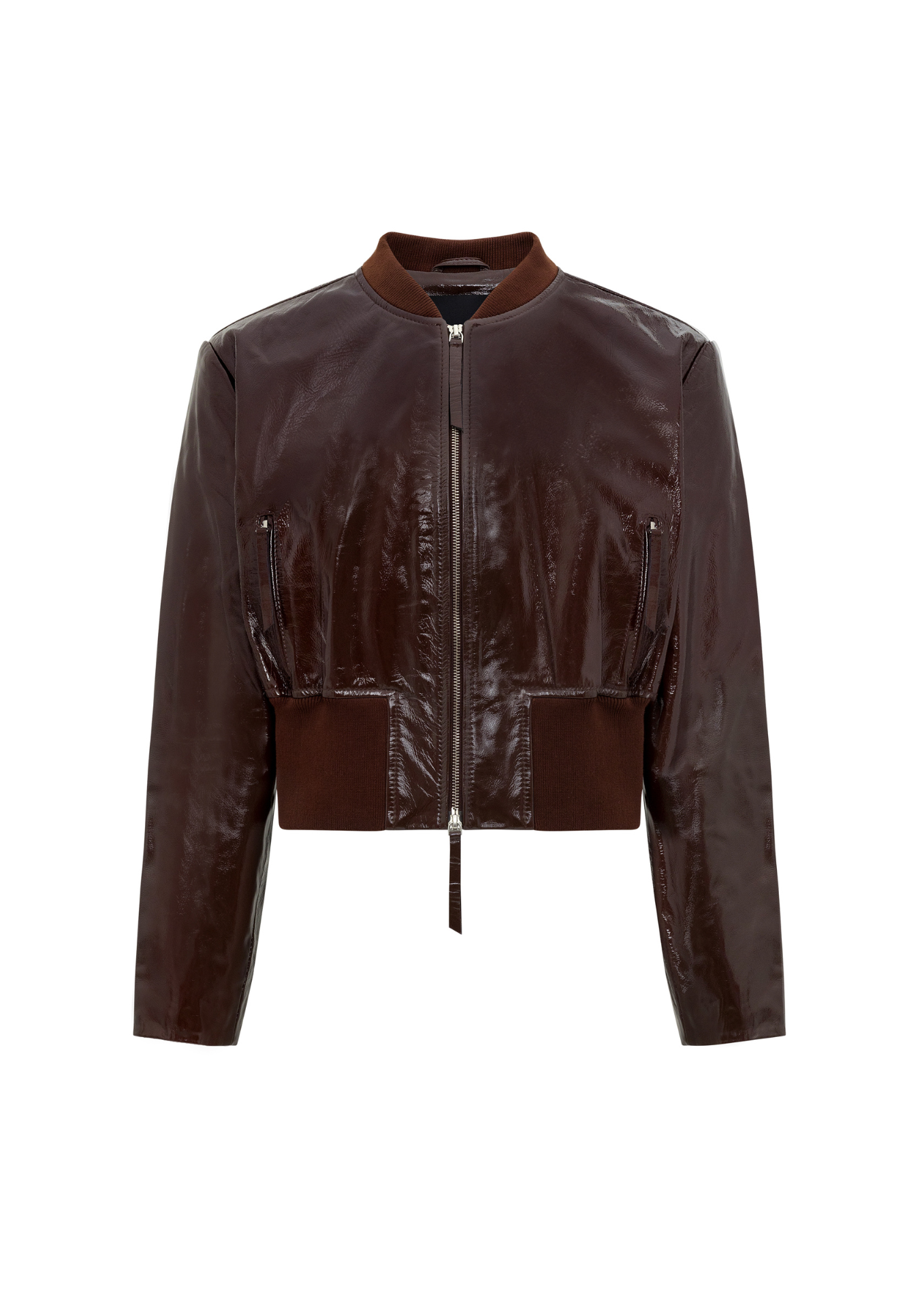 Burgundy leather jacket on a white background
