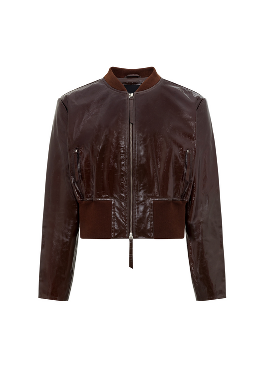 Burgundy leather jacket on a white background