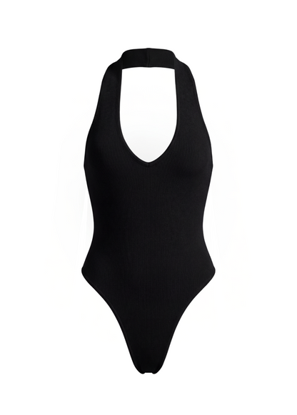 Black bodysuit on a white background