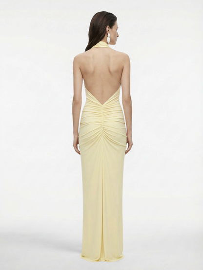 The 'Venus' Gathered Cupro Dress | Lemon