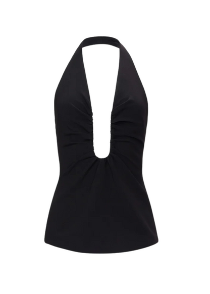 Black halter top on a white background