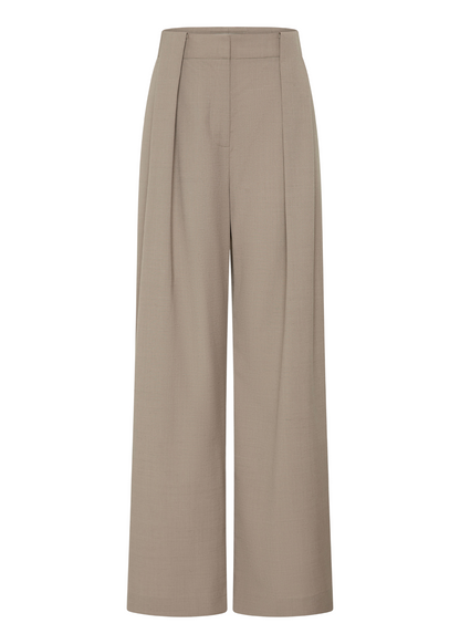 Beige wide-leg pants on a white background