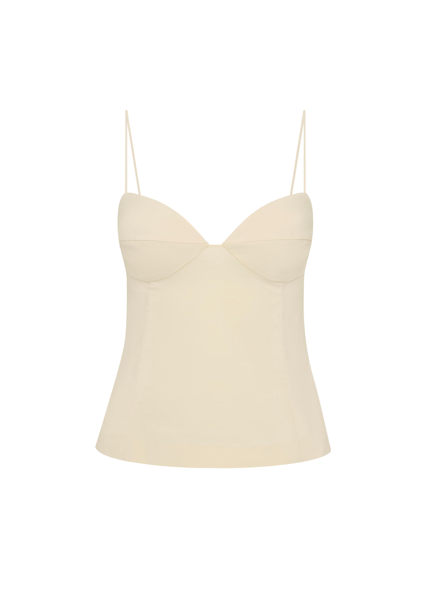 Beige slip top with thin straps on a white background