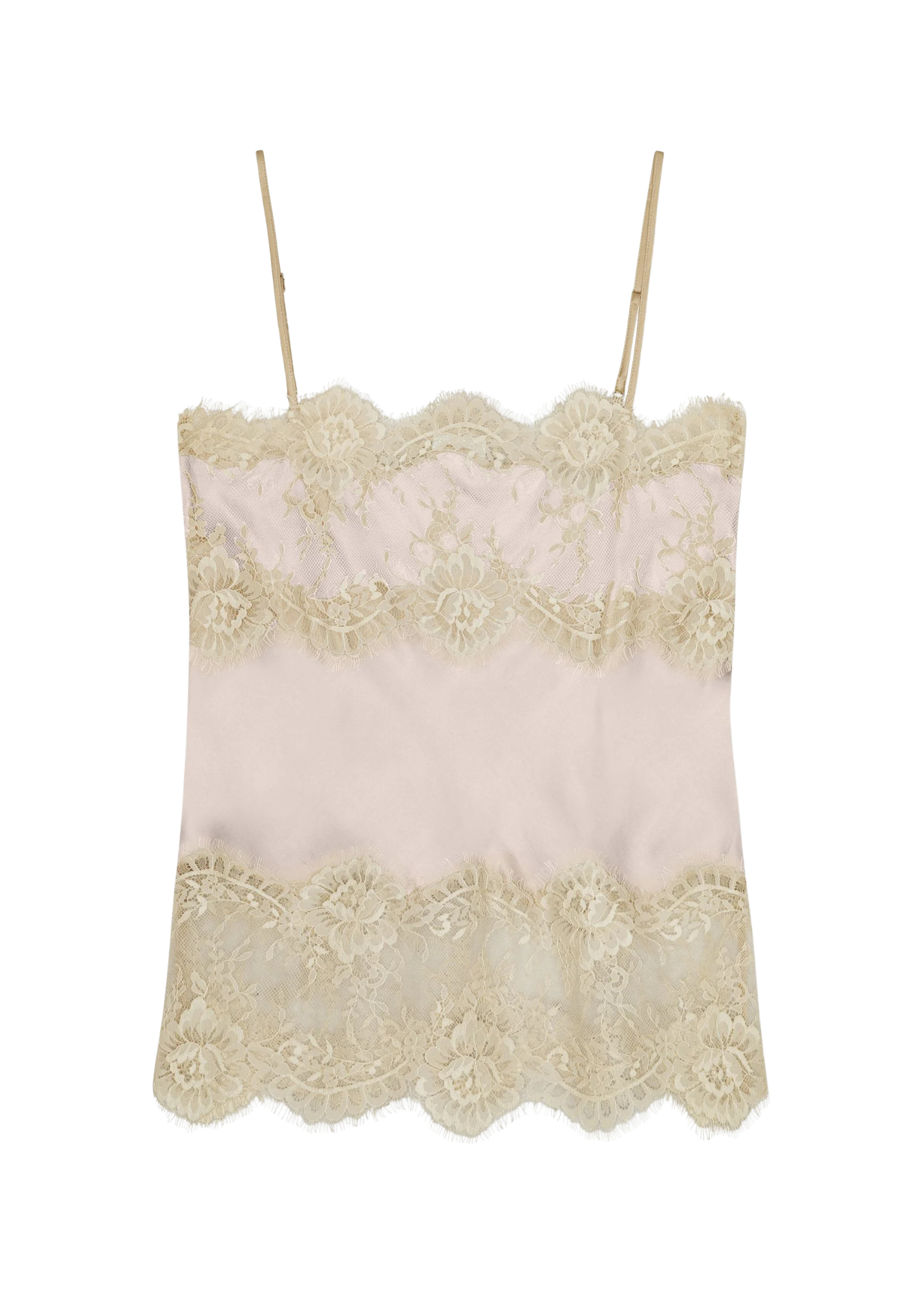 White lace top with thin straps on a white background