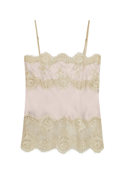 White lace top with thin straps on a white background
