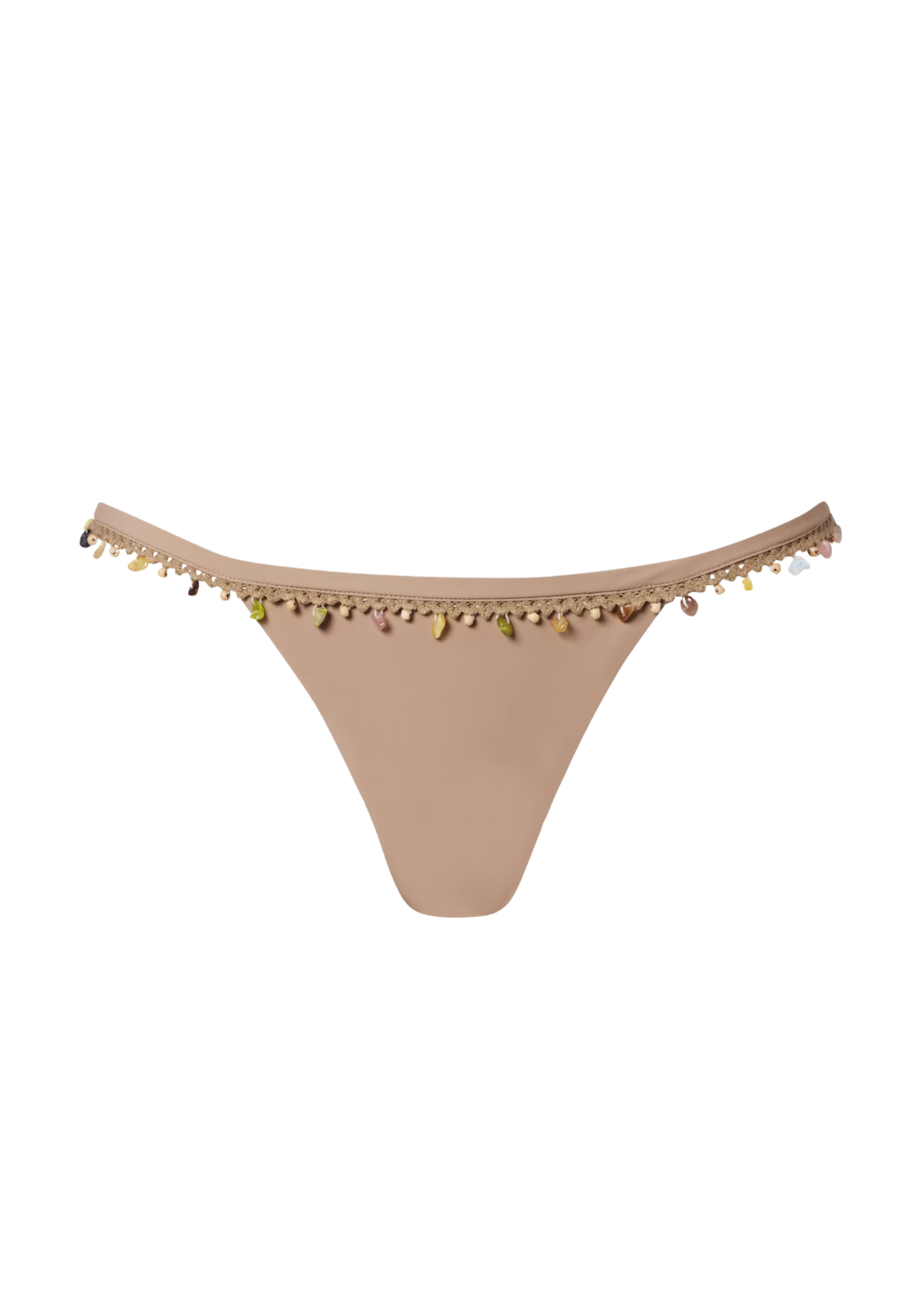 Beige bikini bottom with tassels on a white background