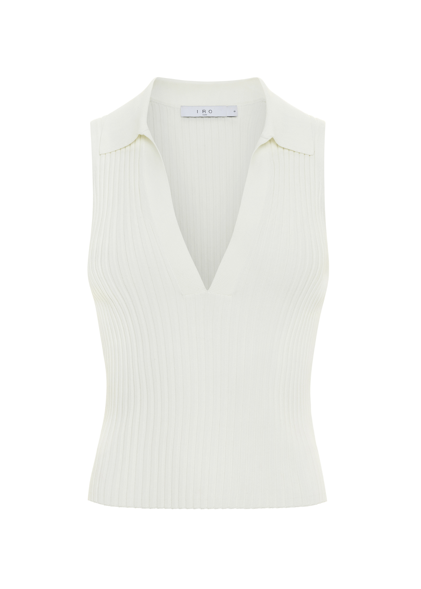 White sleeveless top with a V-neck on a white background