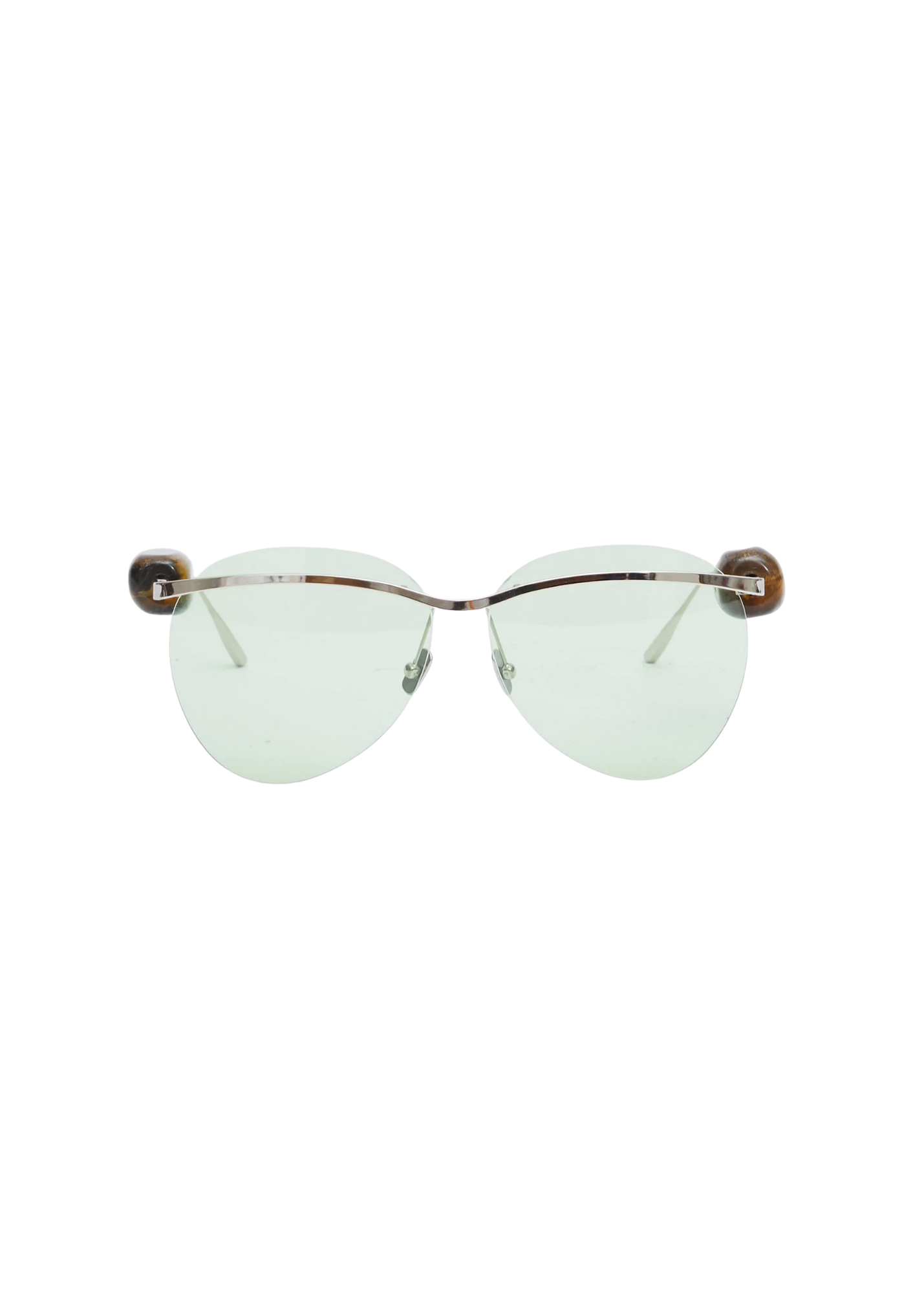 Sunglasses with brown frame and clear lenses on a white background
