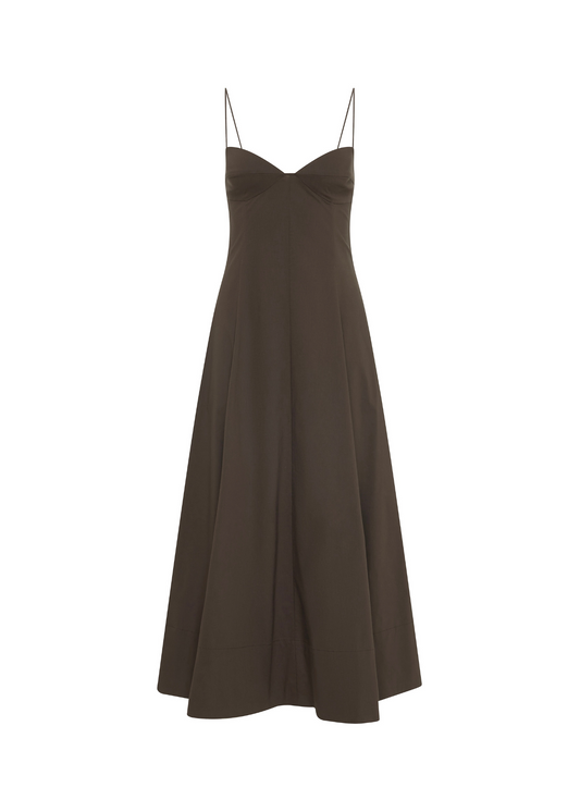 Brown slip dress on a white background