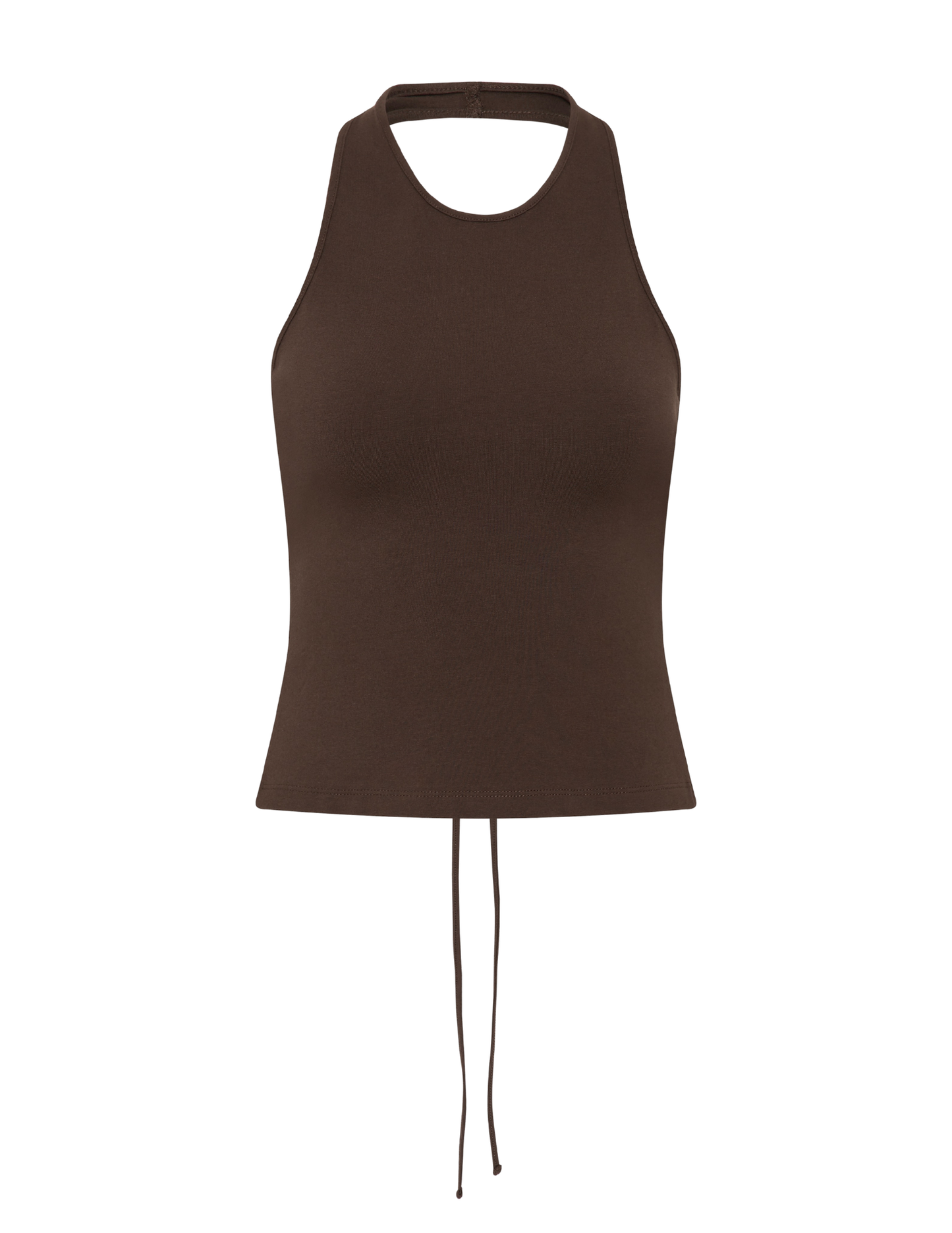 Brown tank top with thin straps on a white background