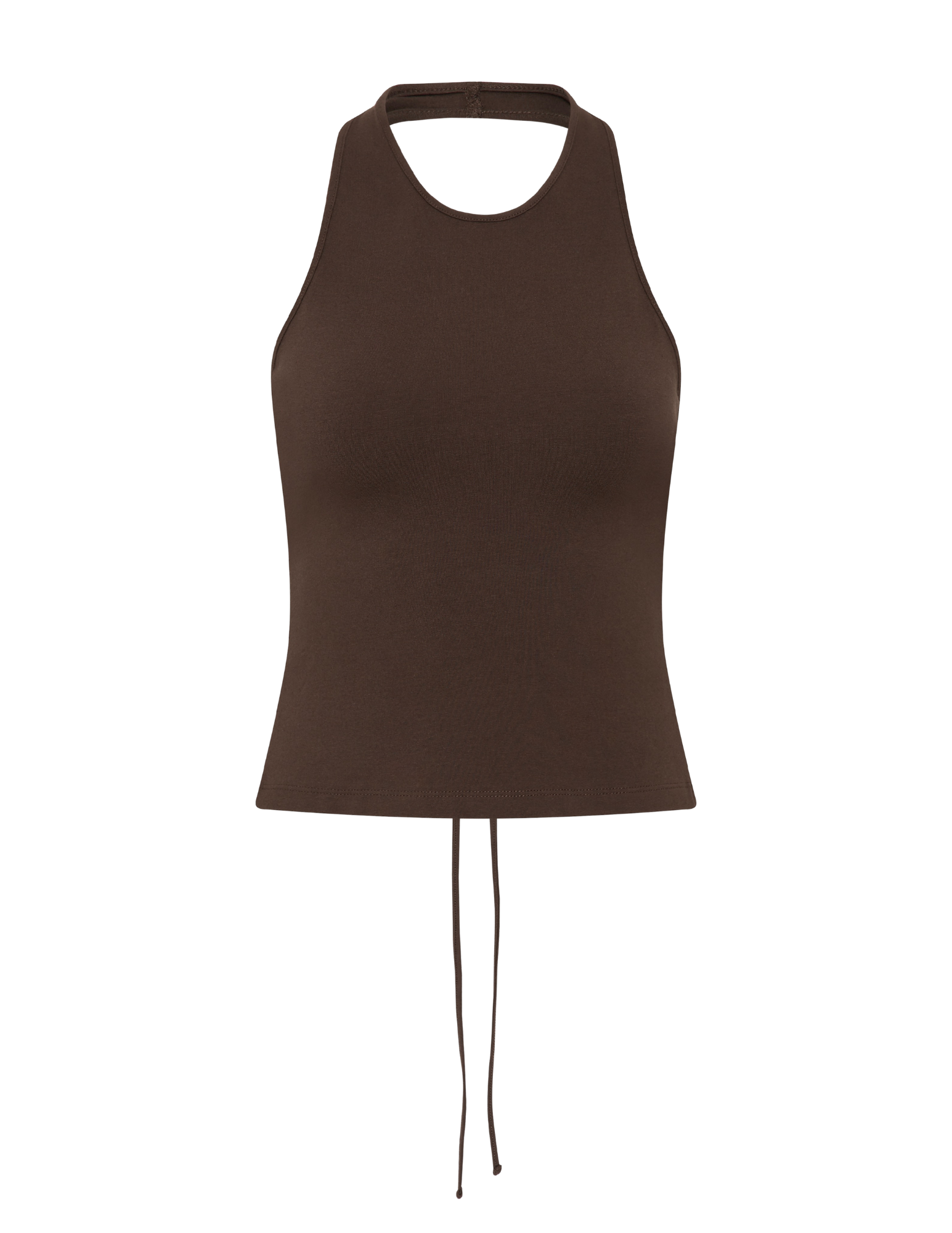 Brown tank top with thin straps on a white background