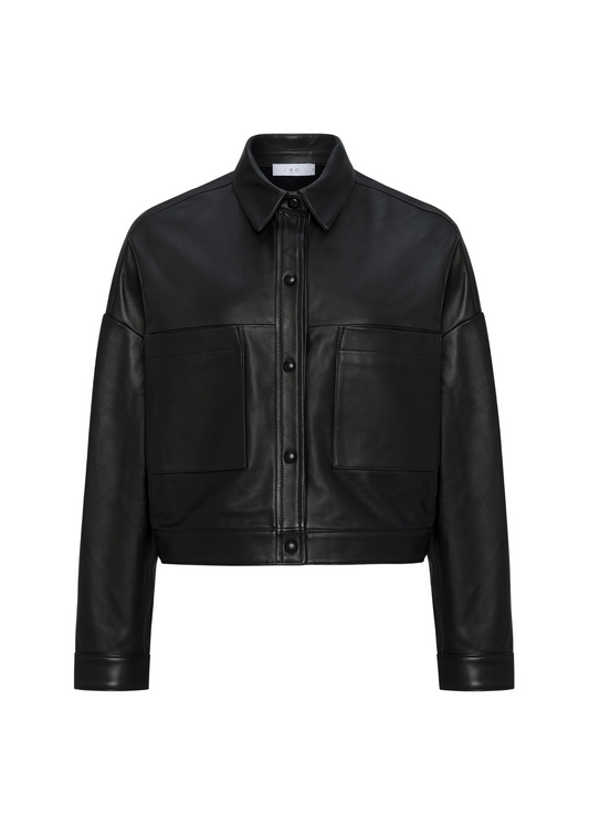 Black leather jacket on a white background