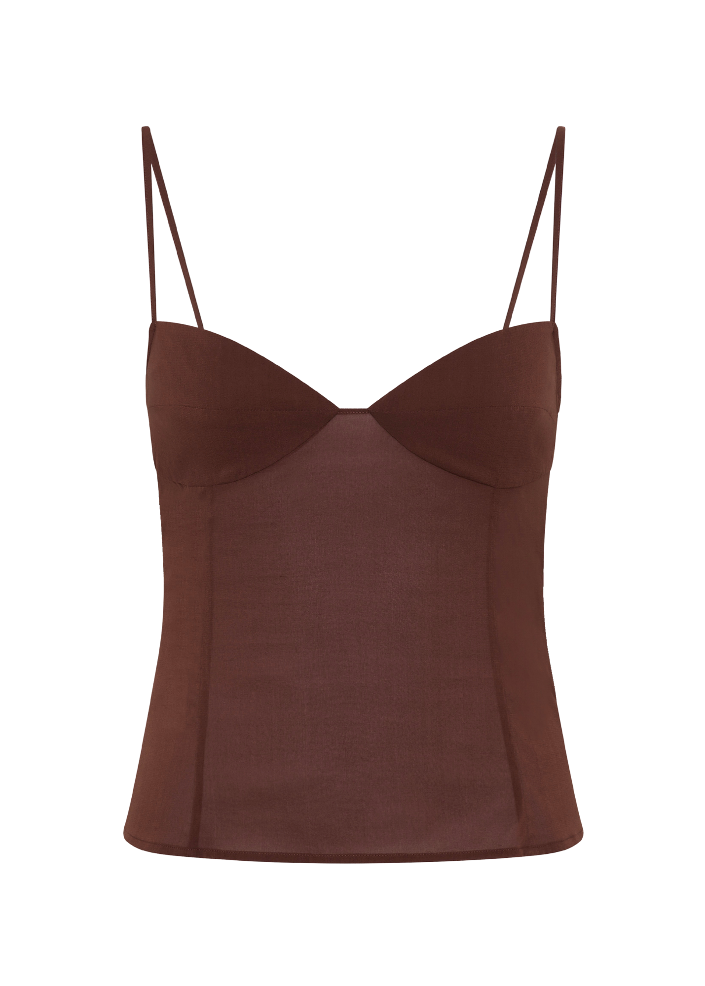 Brown slip top with thin straps on a white background