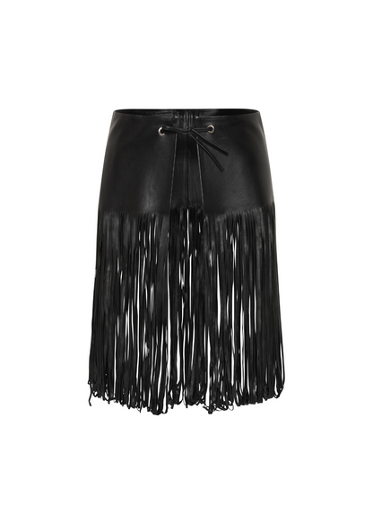 Black fringe skirt on a white background