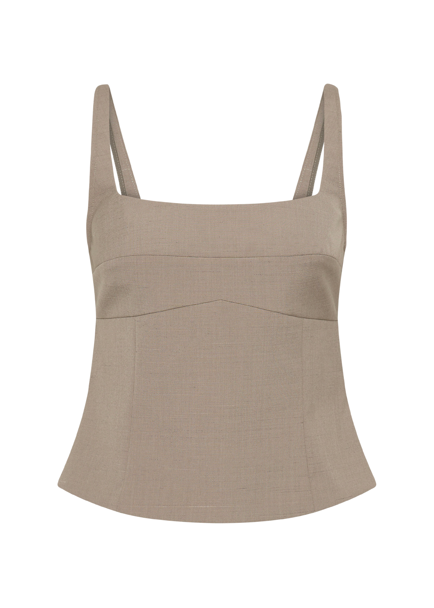 Beige tank top with thin straps on a white background