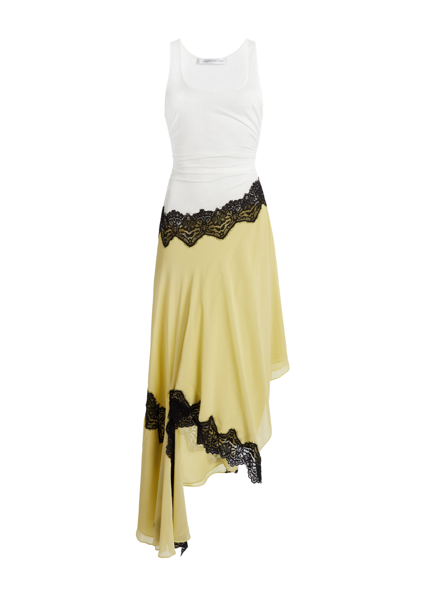 Christopher Esber Cutaway Lace Gathered Tank Dress in Yellow