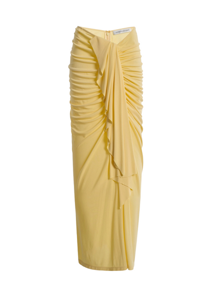 Yellow ruched skirt on a white background