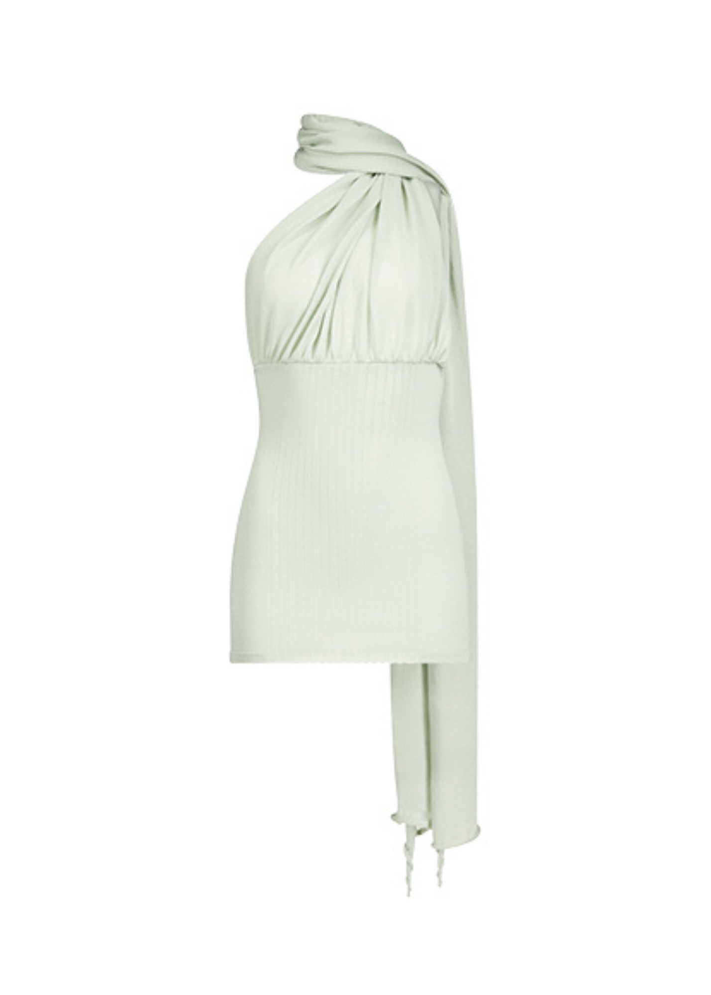 Light green one-shoulder dress on a white background