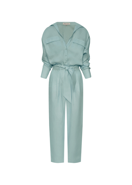 Light blue jumpsuit on a white background