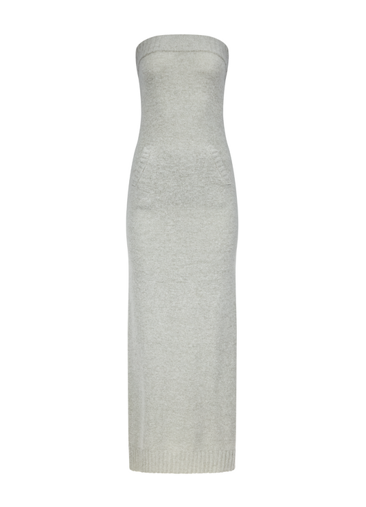 Gray strapless dress on a white background