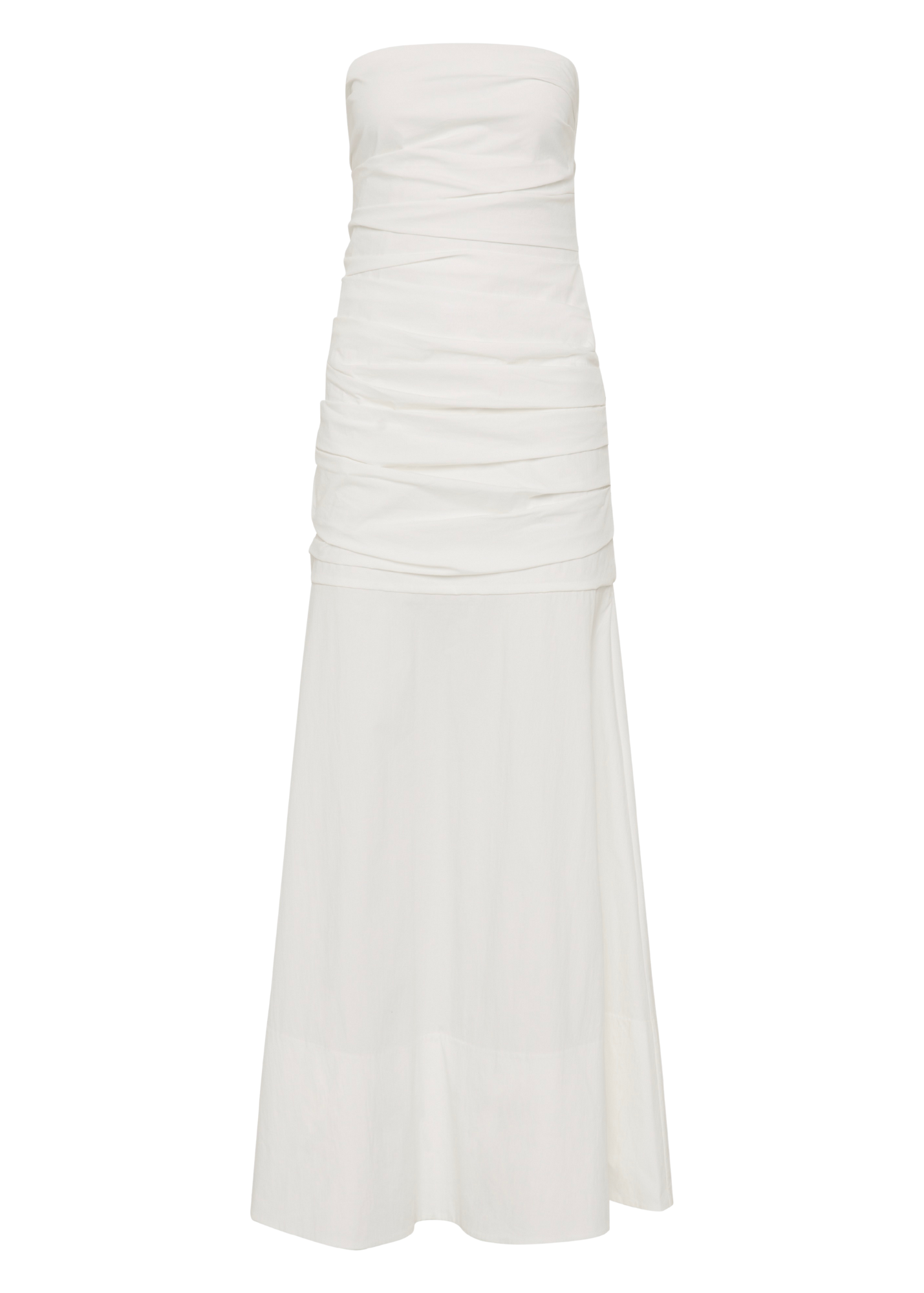 White strapless dress on a white background
