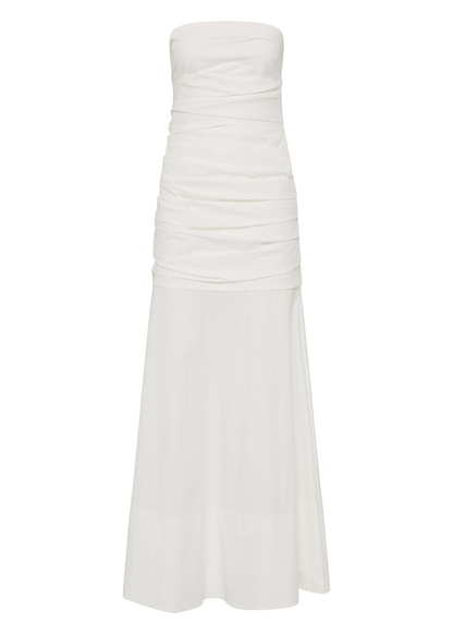 White strapless dress on a white background