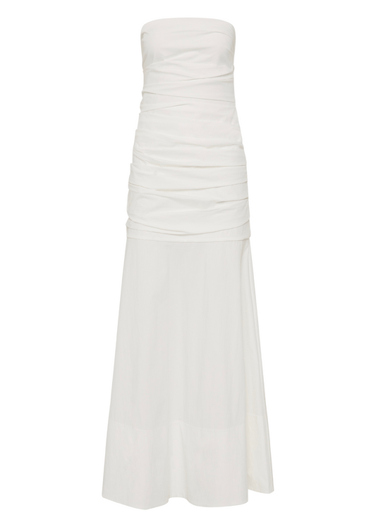 White strapless dress on a white background
