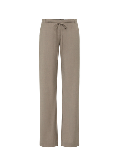 Beige pants with a tie waist on a white background