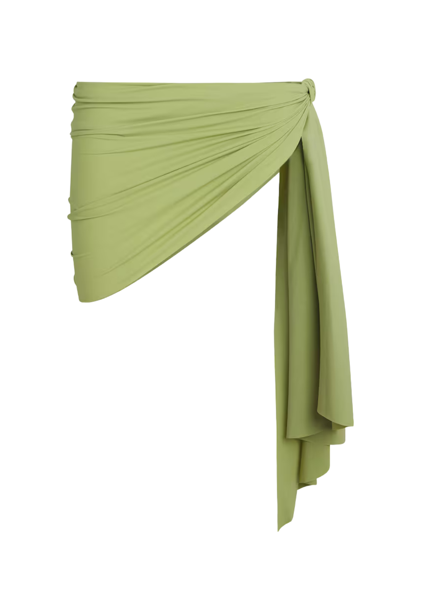 Green draped fabric on a white background