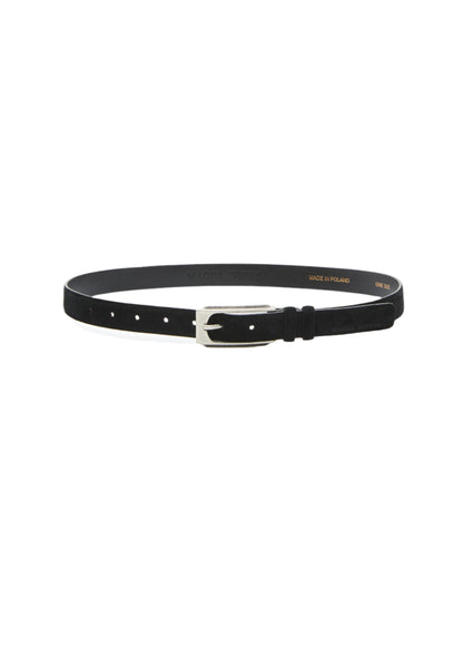 Black belt with silver buckle on a white background