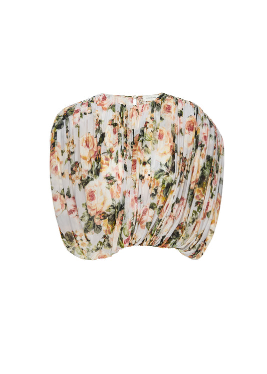 Sleeveless Ruched Bubble Top in Floral Print