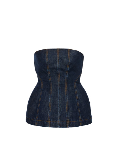 Strapless Denim Corset Top in Navy