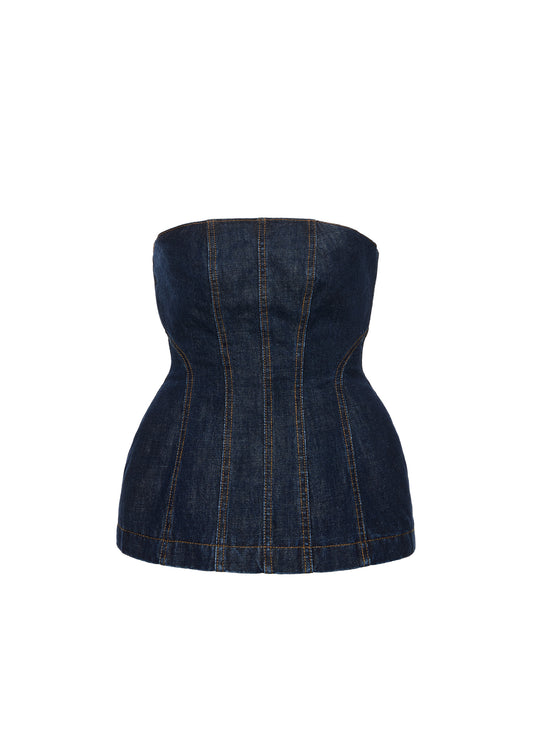 Strapless Denim Corset Top in Navy