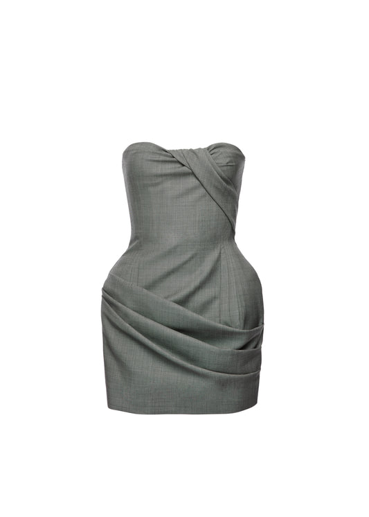 Structured Drape Corset Mini Dress in Grey